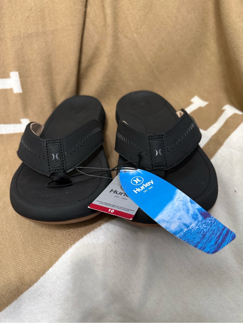 NEW Men's Hurley Flip Flops, Black Size 10